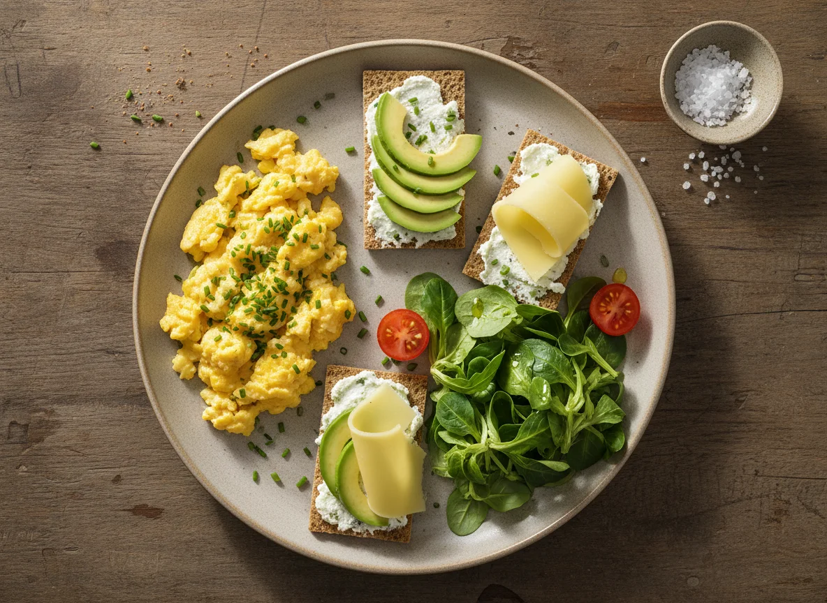 Frühstück mit Rührei und Knäckebrot photo