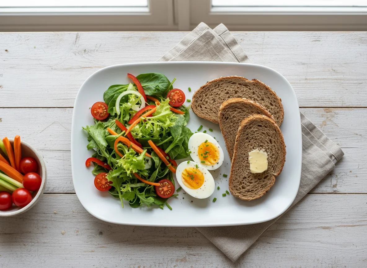 Frühstück mit Salat und Brot photo