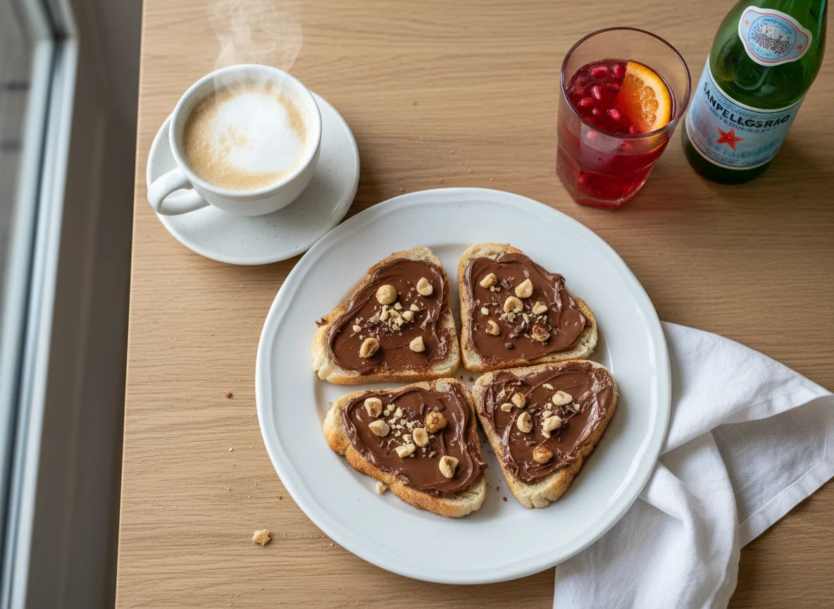 Frühstück mit Schokobrot und Kaffee photo