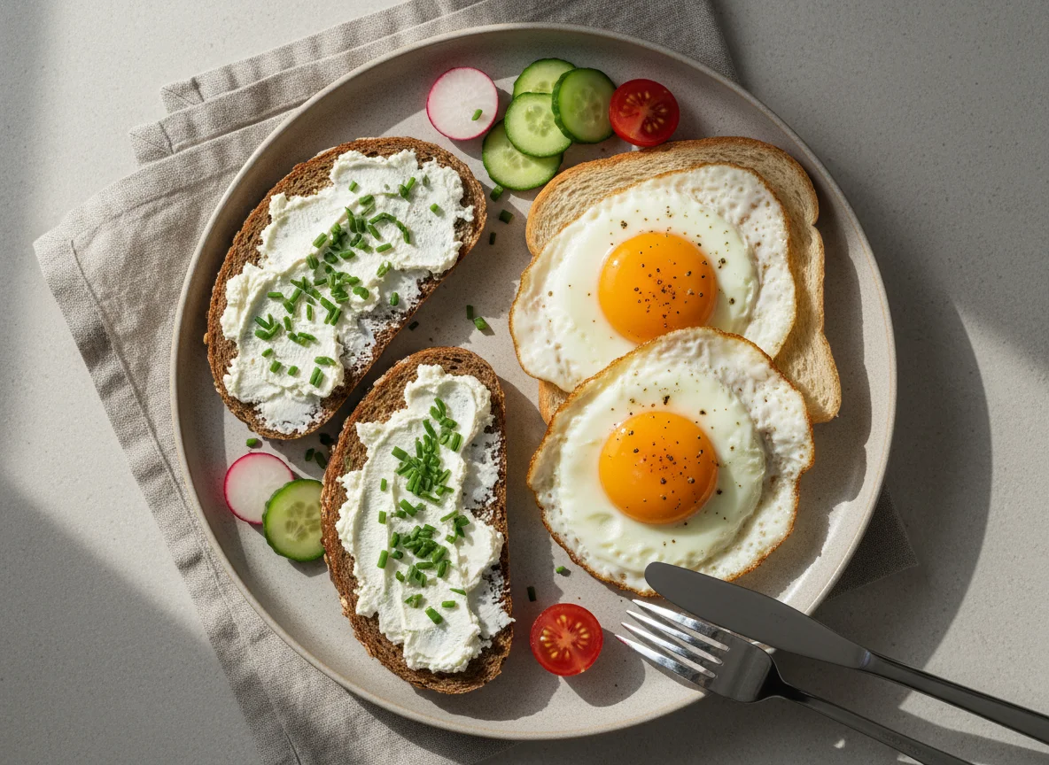 Frühstück mit Spiegelei und Brot photo