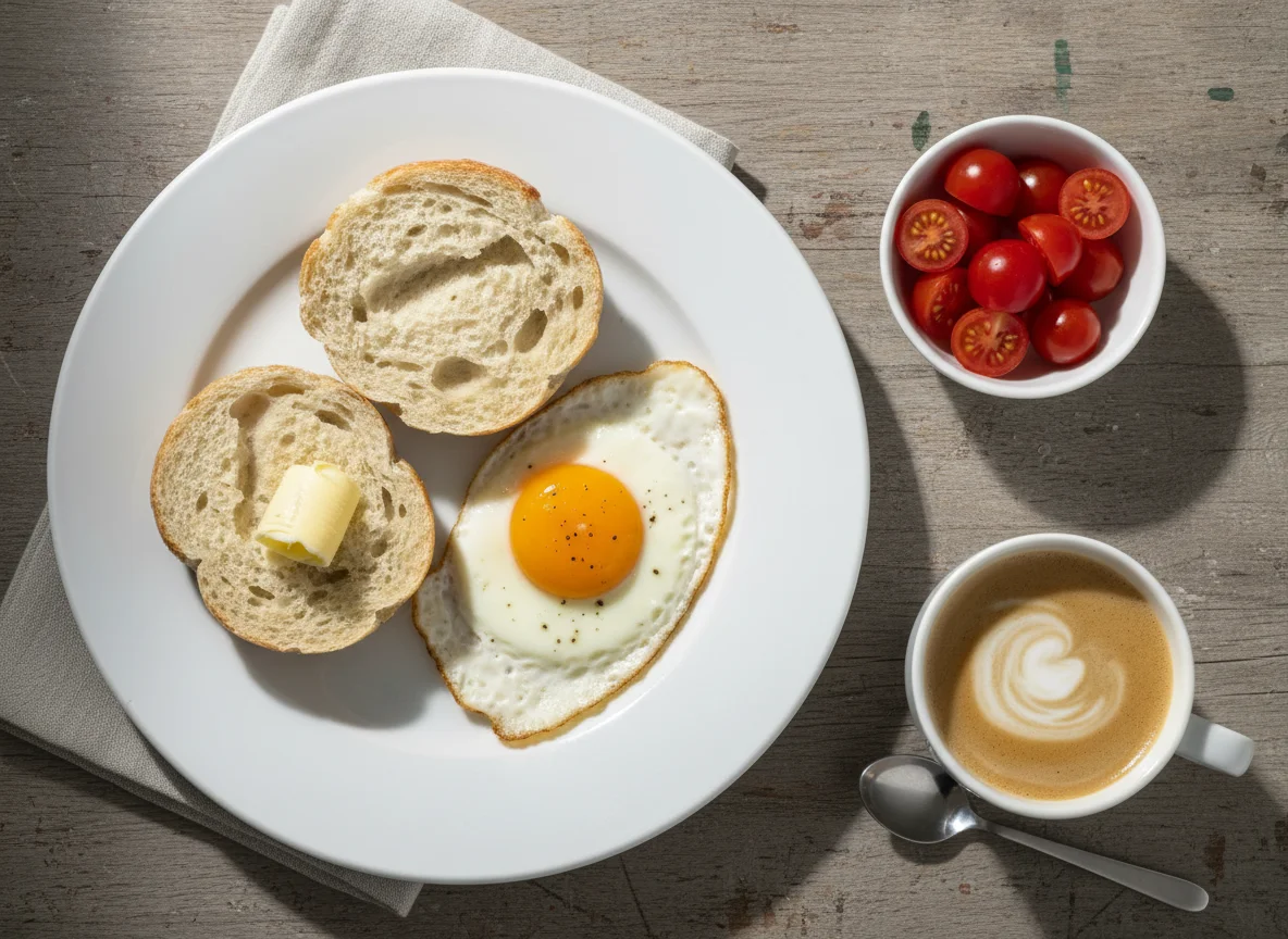 Frühstück mit Spiegelei und Brötchen photo