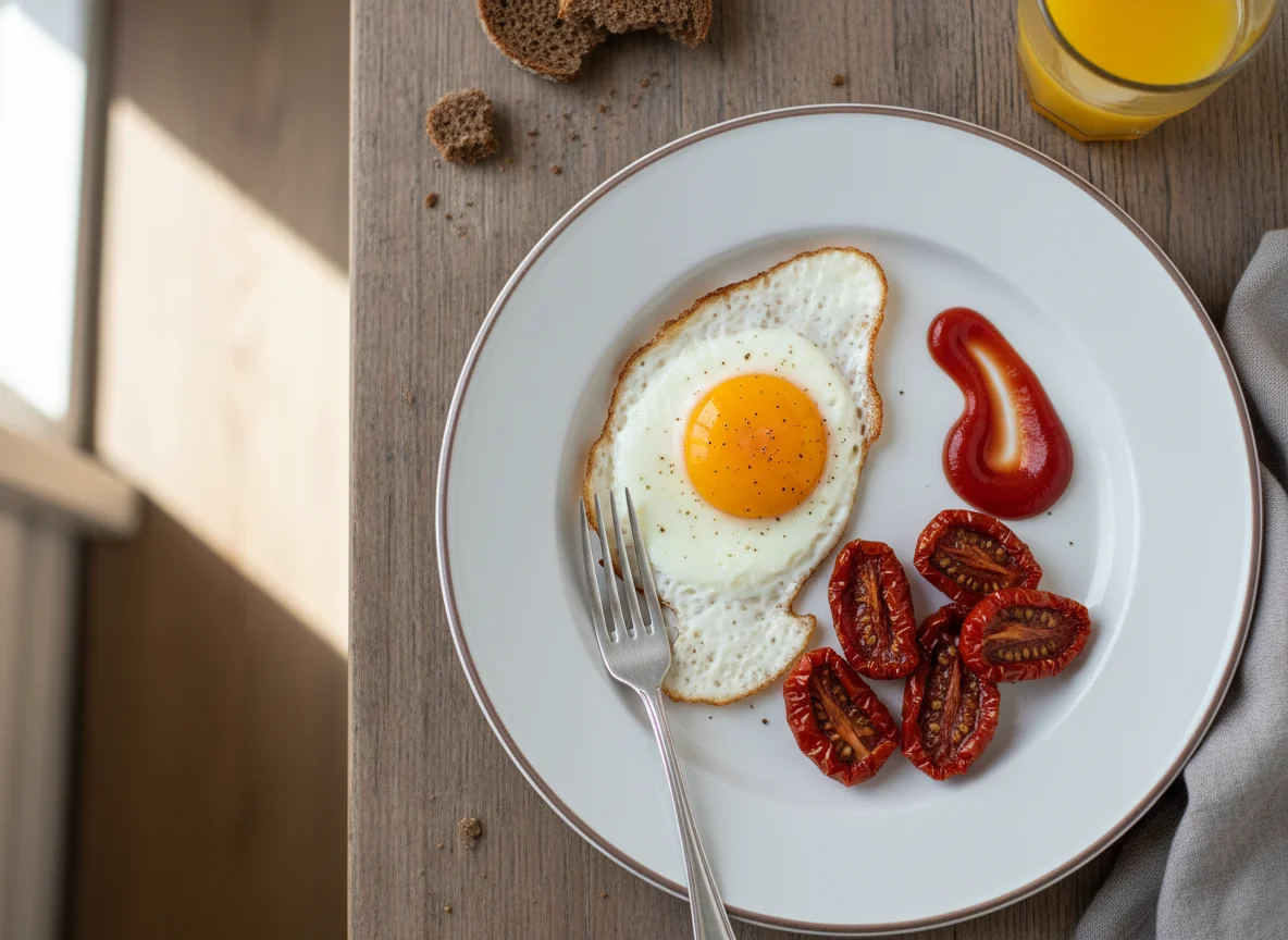 Frühstück mit Spiegelei und getrockneten Tomaten photo