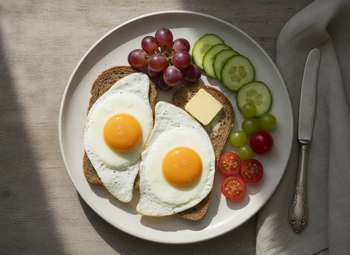 Frühstück mit Spiegelei und Roggenbrot photo