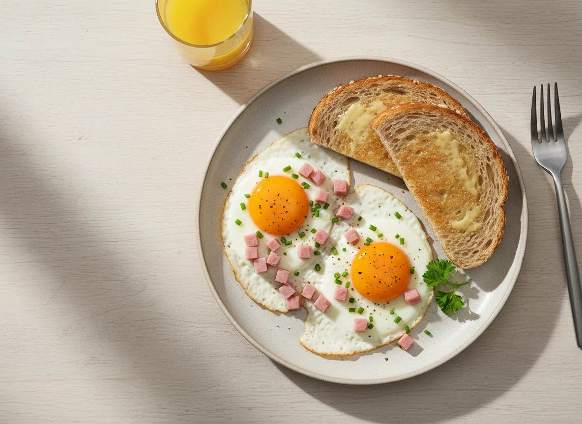 Frühstück mit Spiegelei und Toast photo