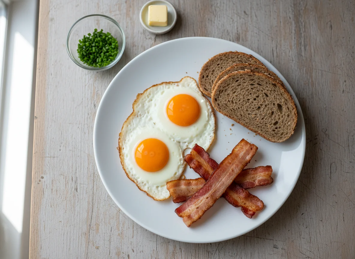 Frühstück mit Spiegelei und Vollkornbrot photo