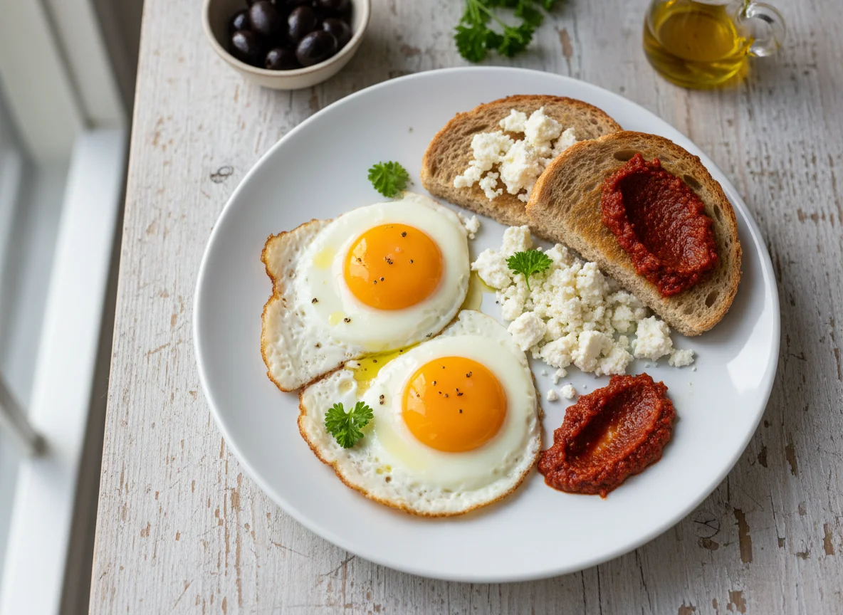 Frühstück mit Spiegeleiern und Toast photo