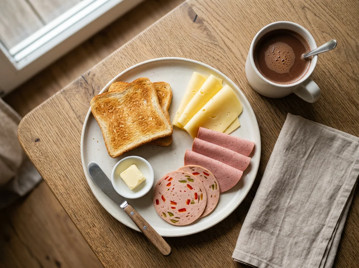 Frühstück mit Toast und Aufschnitt photo