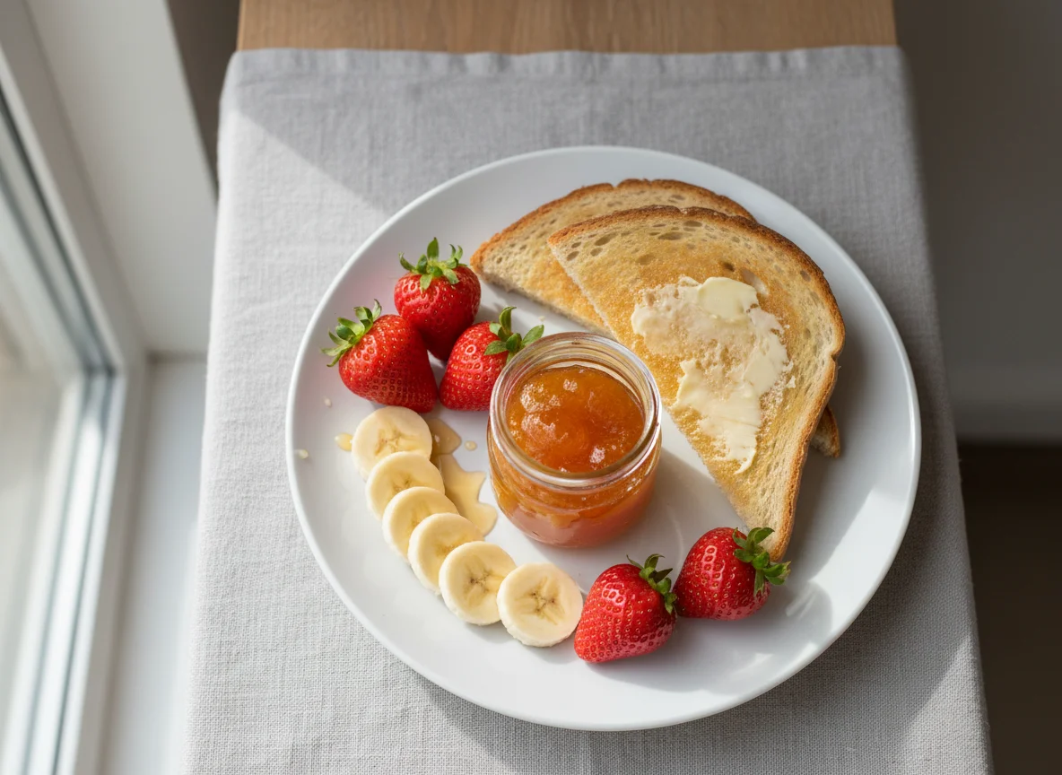 Frühstück mit Toast und Obst photo
