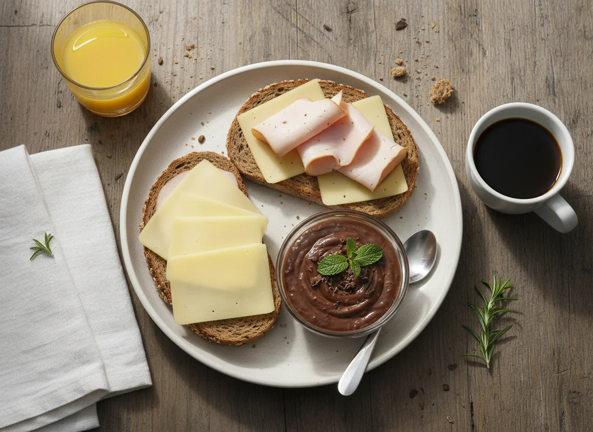 Frühstück mit Toast und Pudding photo