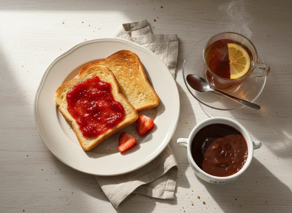 Frühstück mit Toast und Tee photo