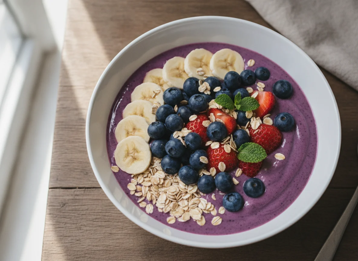Frühstücks-Bowl mit Beeren und Banane photo
