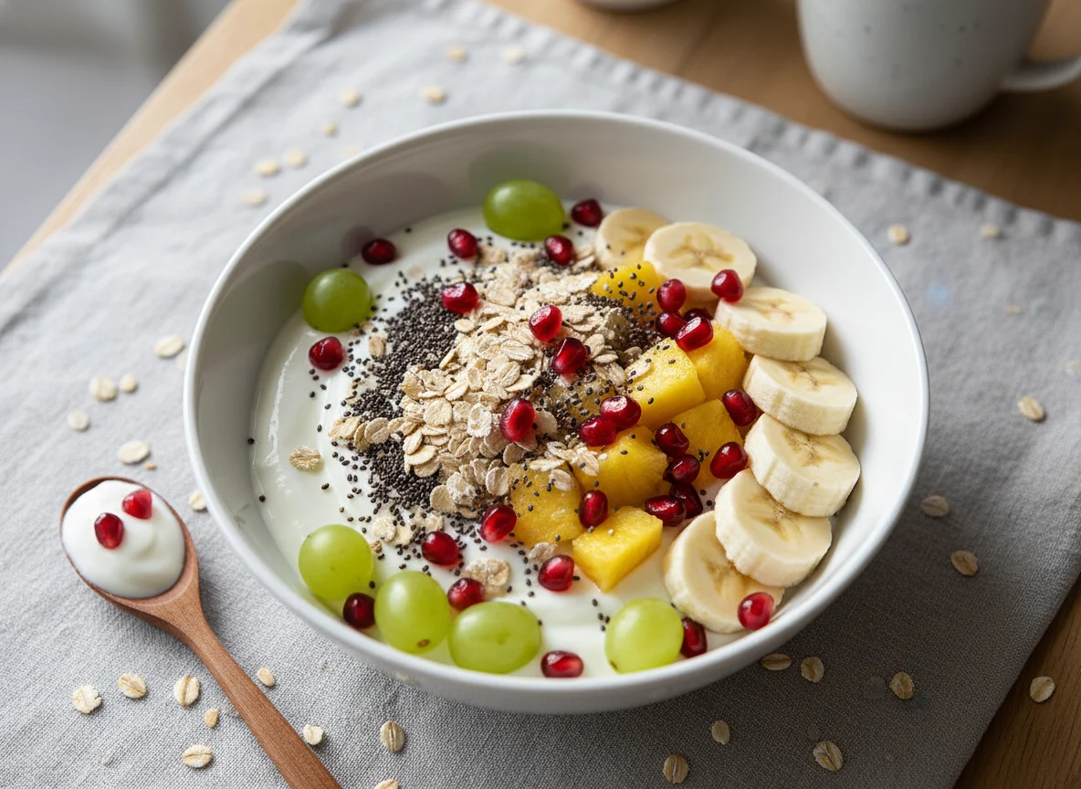 Frühstücks-Bowl mit Früchten und Haferflocken photo