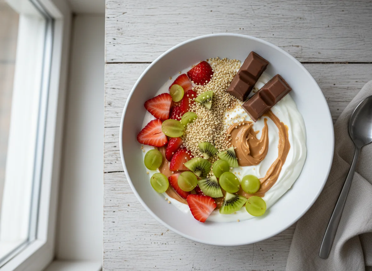 Frühstücksbowl mit Früchten und Toppings photo
