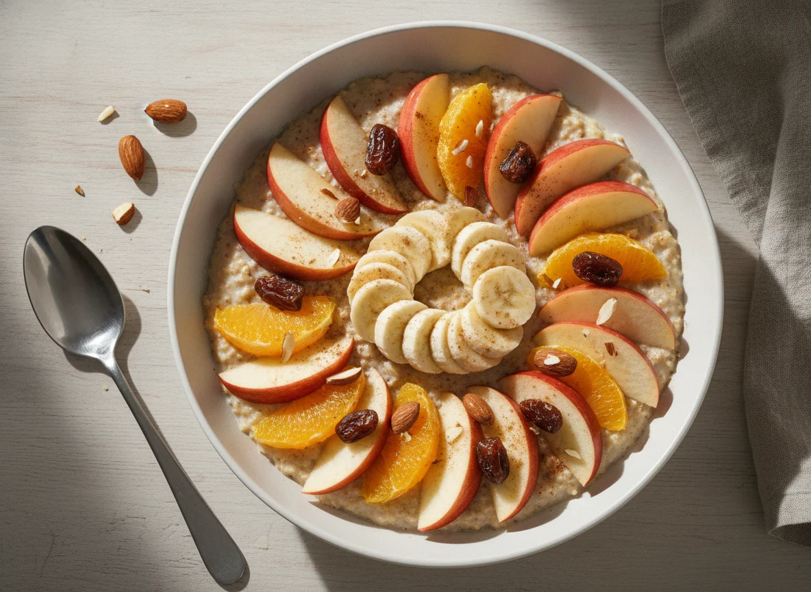 Frühstücks-Bowl mit Haferflocken und Obst photo