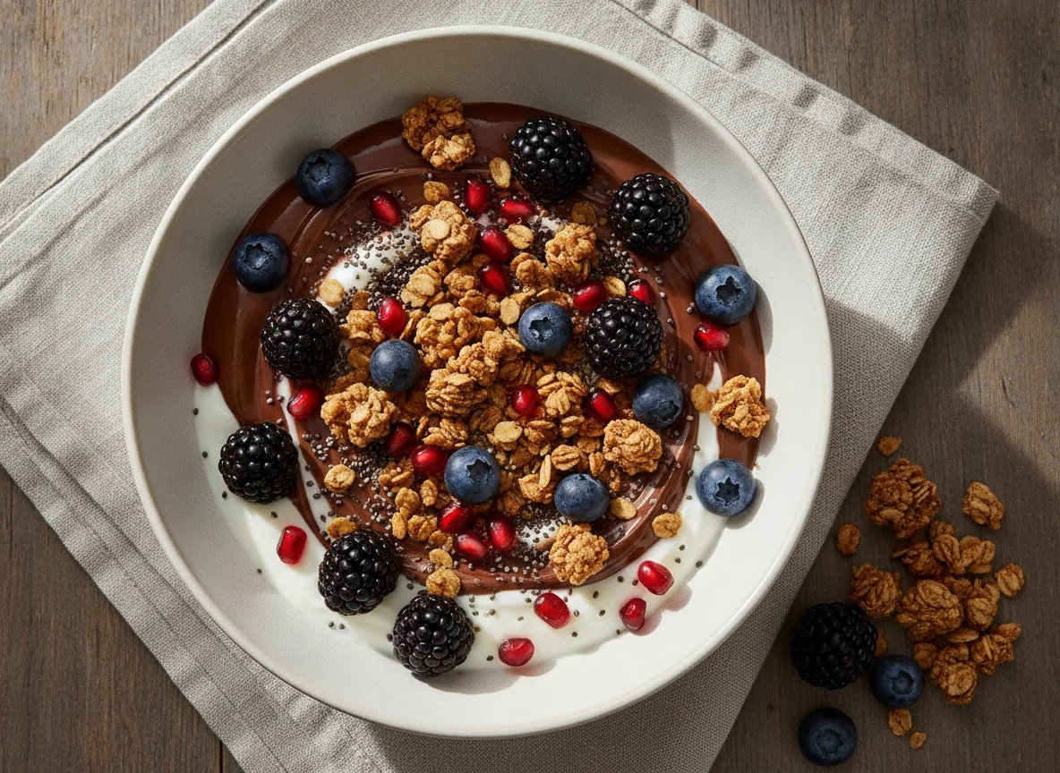 Frühstücks-Bowl mit Joghurt, Beeren und Granola photo