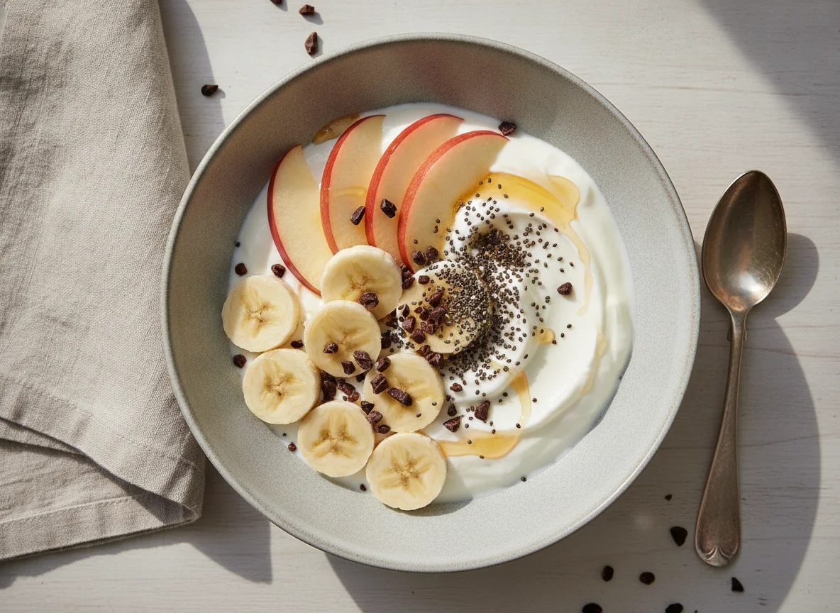 Frühstücks-Bowl mit Joghurt, Obst und Chiasamen photo