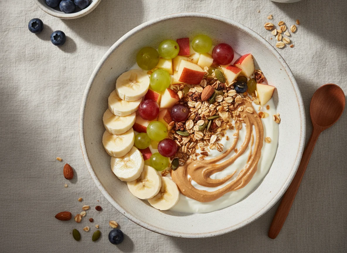 Frühstücks-Bowl mit Joghurt, Obst und Granola photo