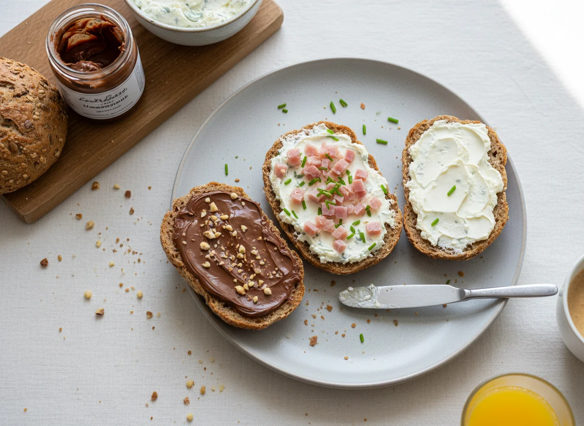 Frühstücksbrötchen mit Aufstrich photo