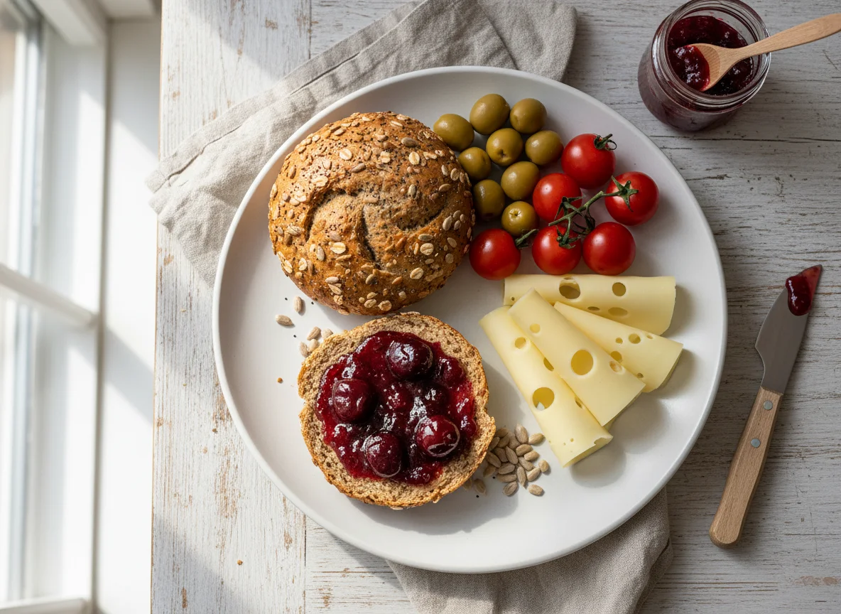 Frühstücksbrötchen mit Beilagen photo