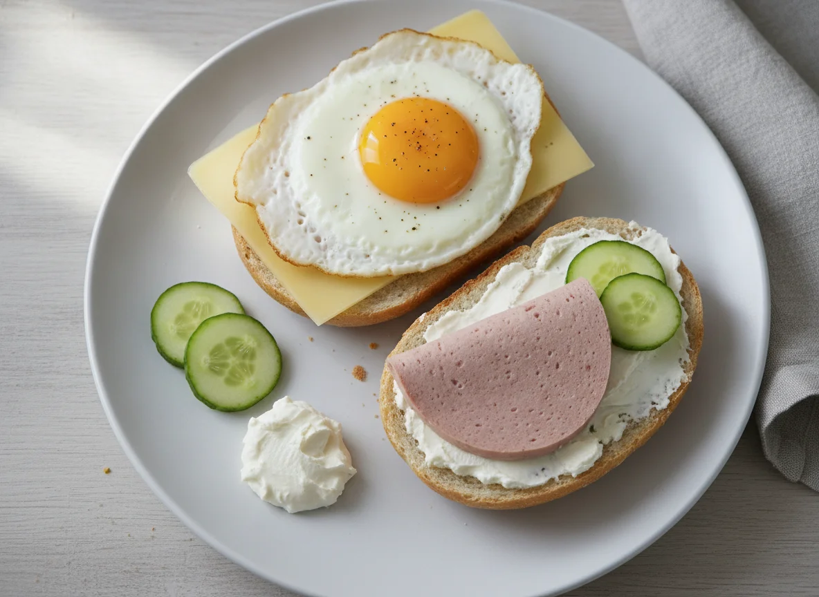 Frühstücksbrötchen mit Ei und Käse photo