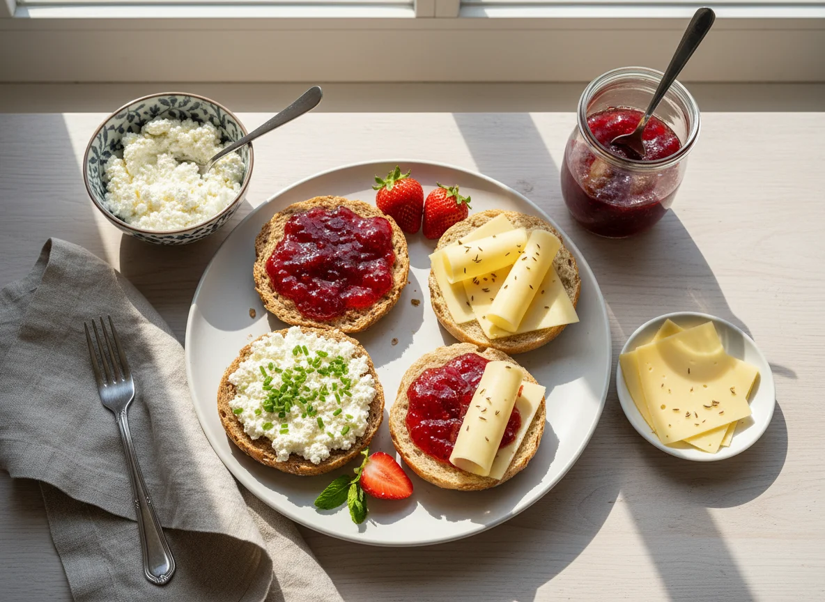 Frühstücksbrötchen mit verschiedenen Belägen photo