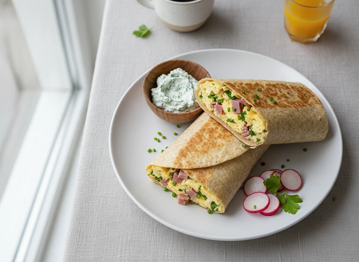 Frühstücks-Burrito mit Rührei photo