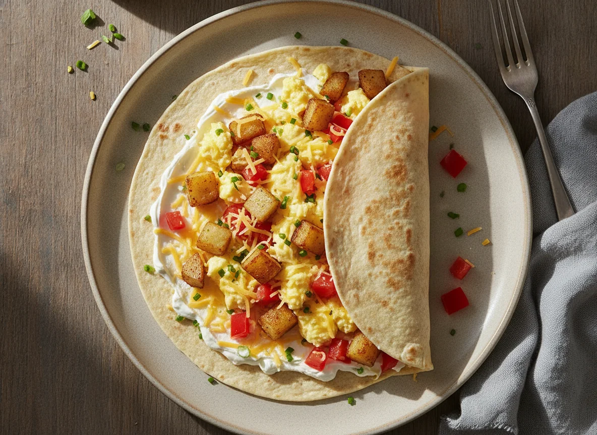 Frühstücks-Burrito mit Rührei und Käse photo
