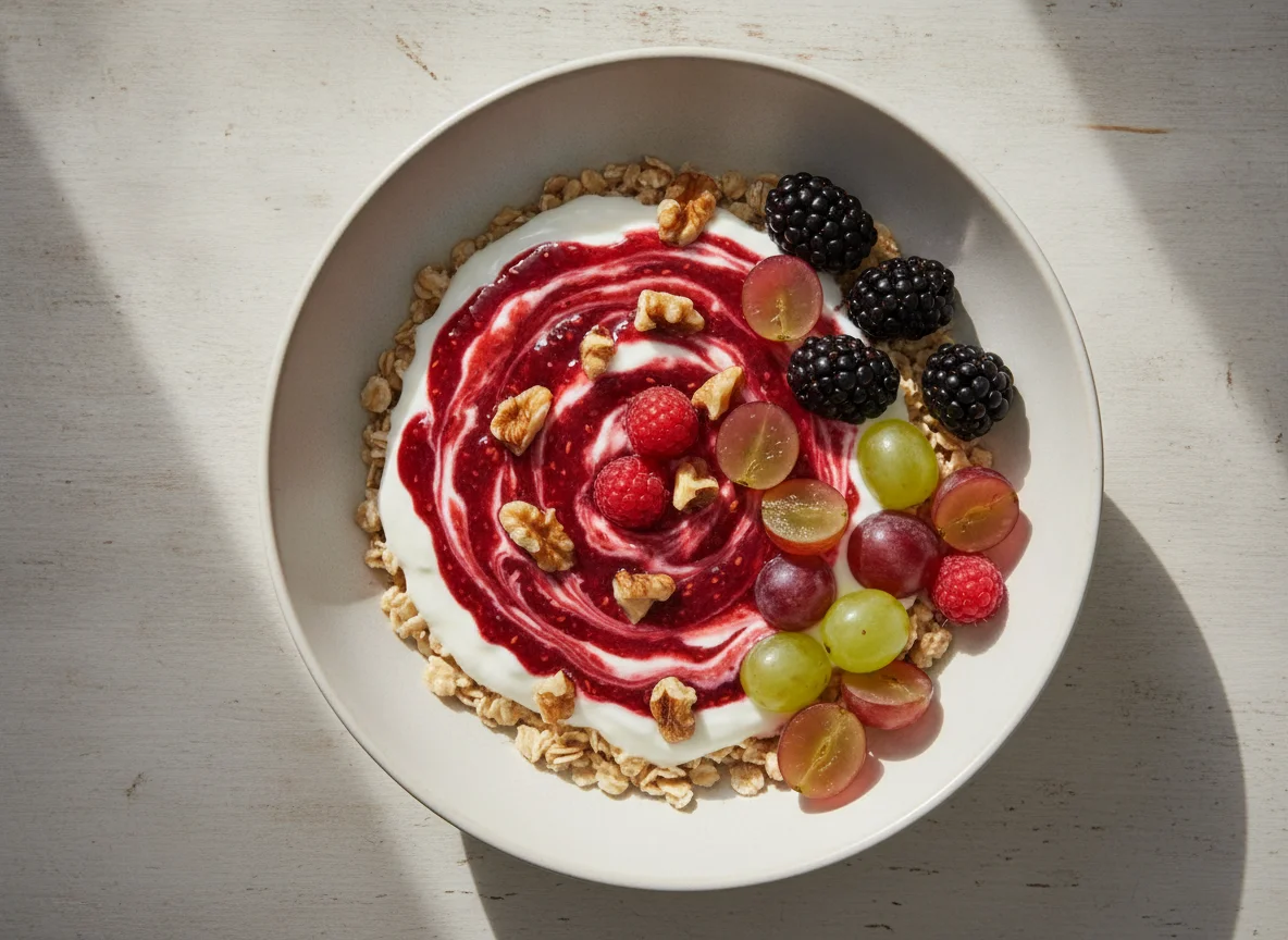 Frühstücks-Müsli mit Joghurt und Beeren photo