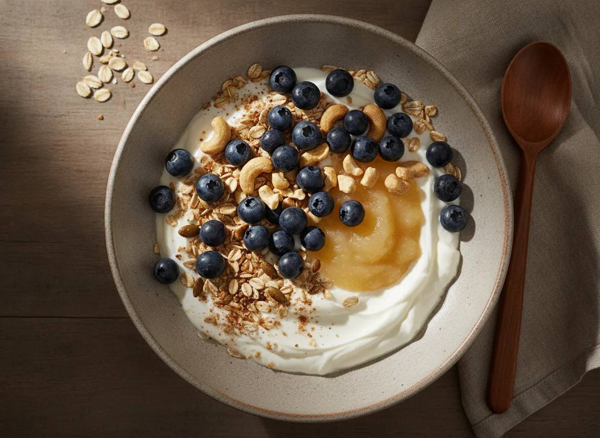 Frühstücks-Müsli mit Joghurt und Früchten photo