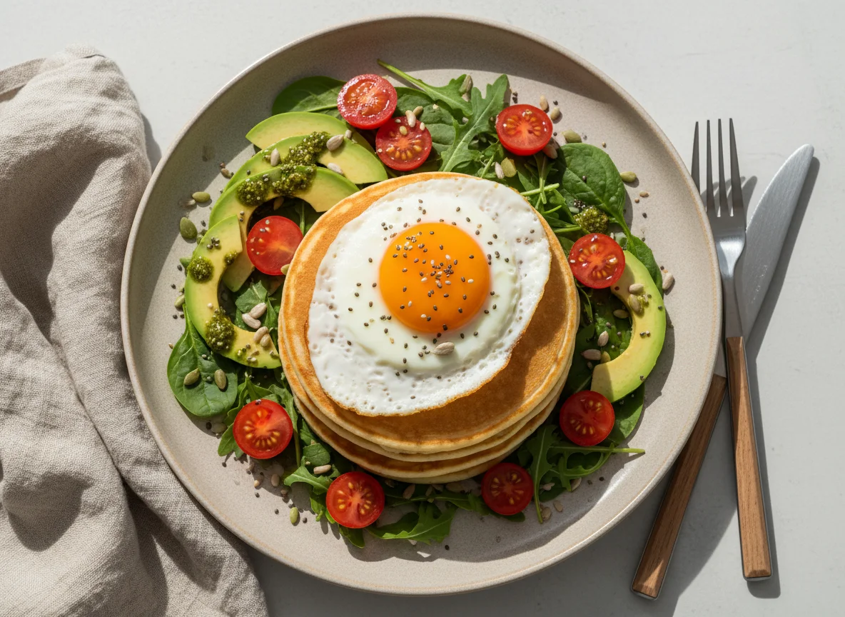 Frühstücks-Pancake mit Ei und Avocado photo