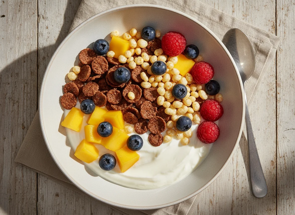 Frühstücksschale mit Müsli, Joghurt und Früchten photo