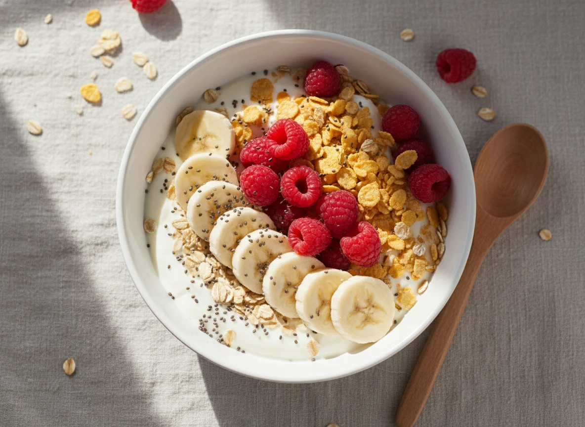 Frühstücksschüssel mit Früchten und Müsli photo