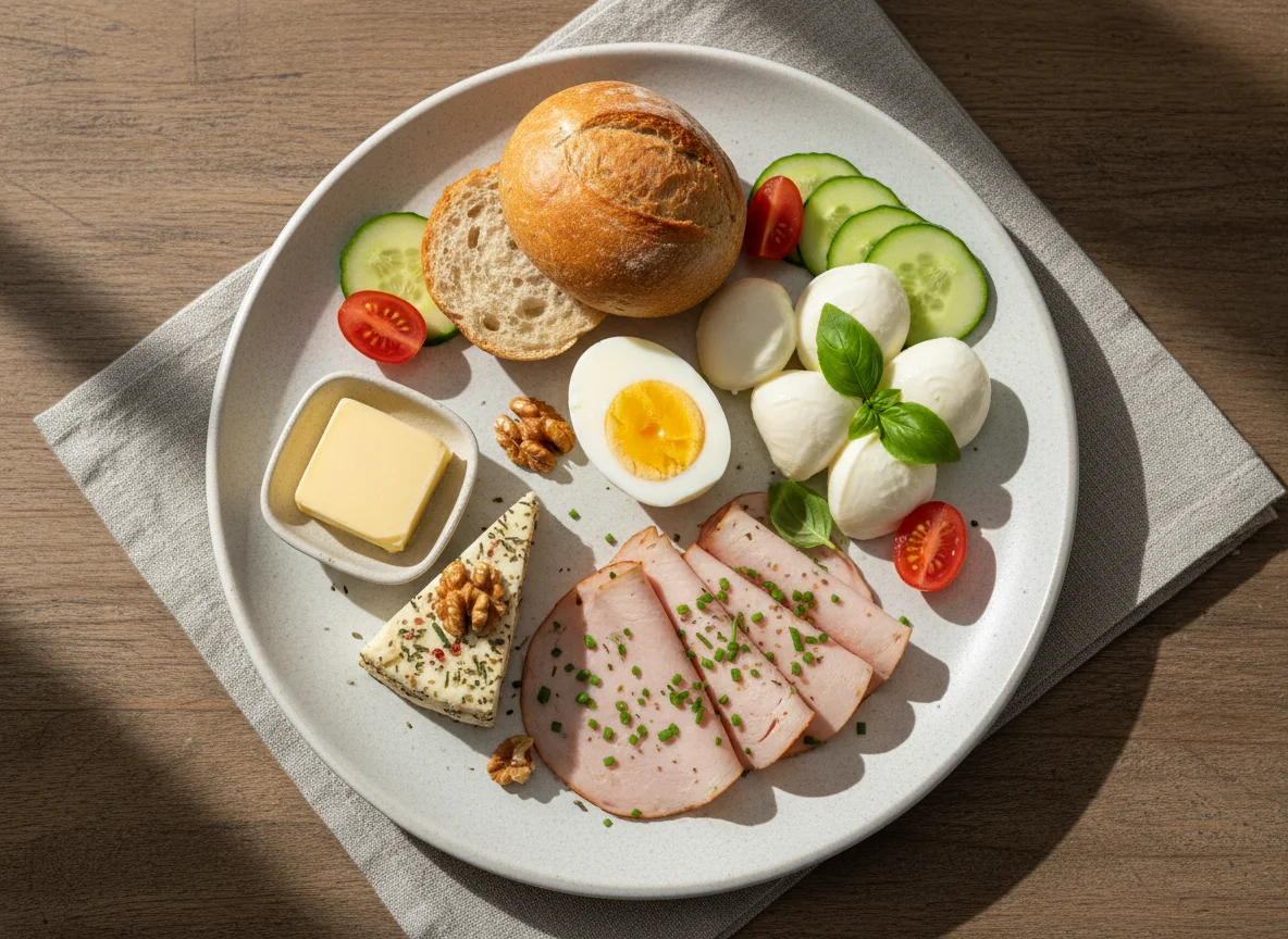 Frühstücksteller mit Aufschnitt und Käse photo