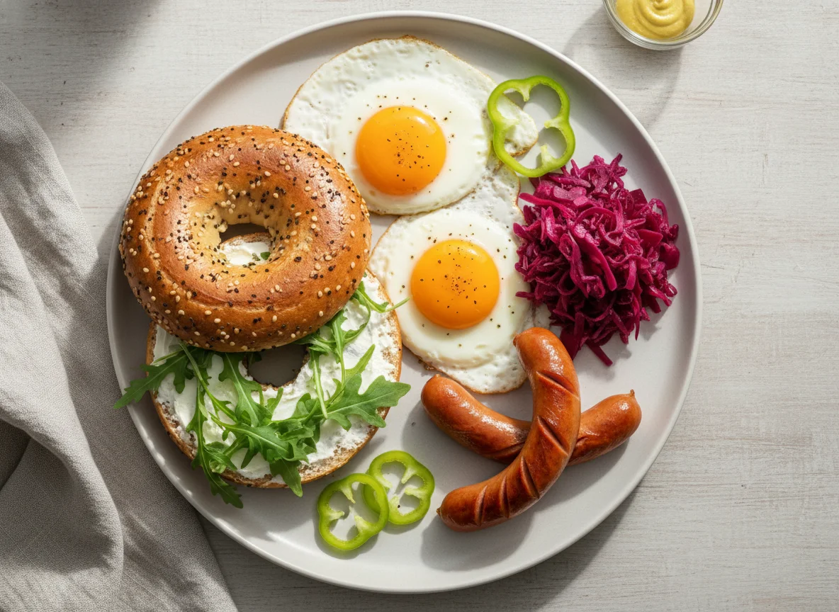 Frühstücksteller mit Bagel und Beilagen photo