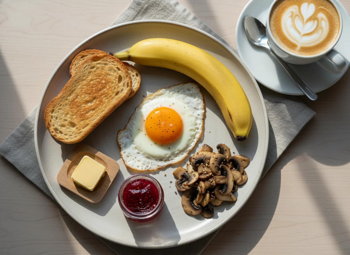 Frühstücksteller mit Banane photo