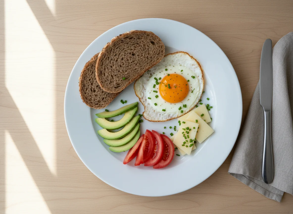 Frühstücksteller mit Brot und Ei photo