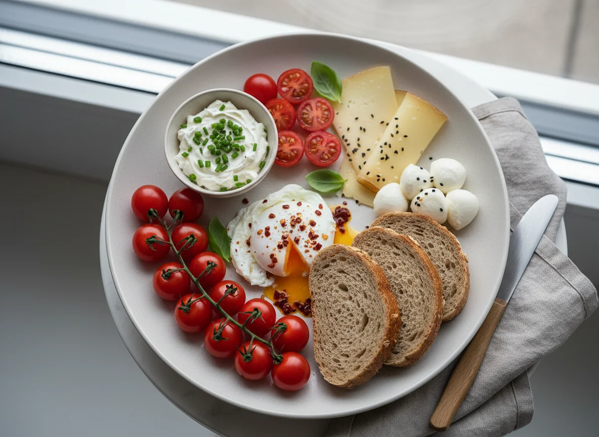 Frühstücksteller mit Dinkelbrot photo