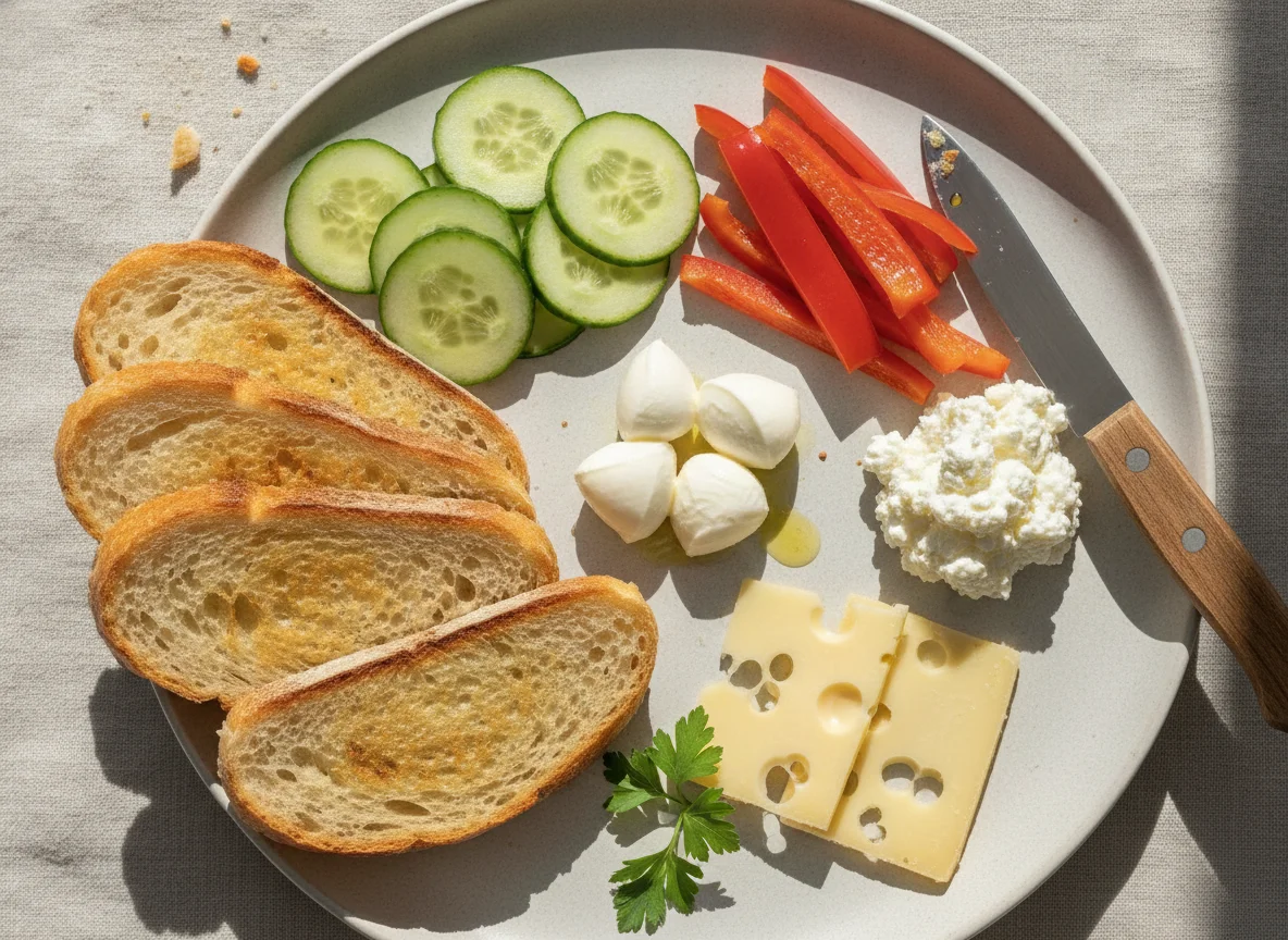 Frühstücksteller mit Käse und Gemüse photo