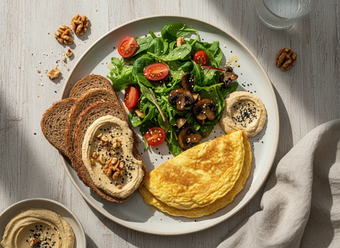 Frühstücksteller mit Omelett und Salat photo