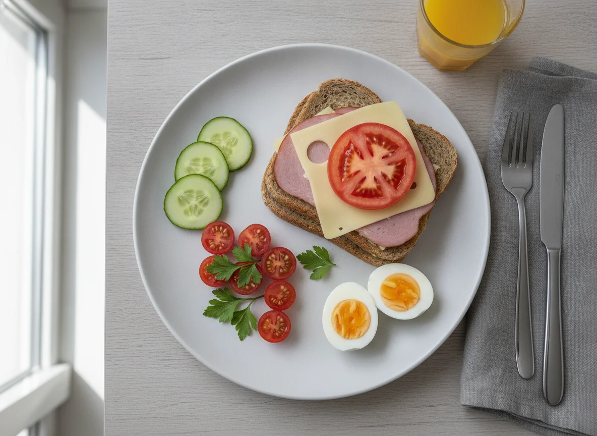 Frühstücksteller mit Sandwich photo