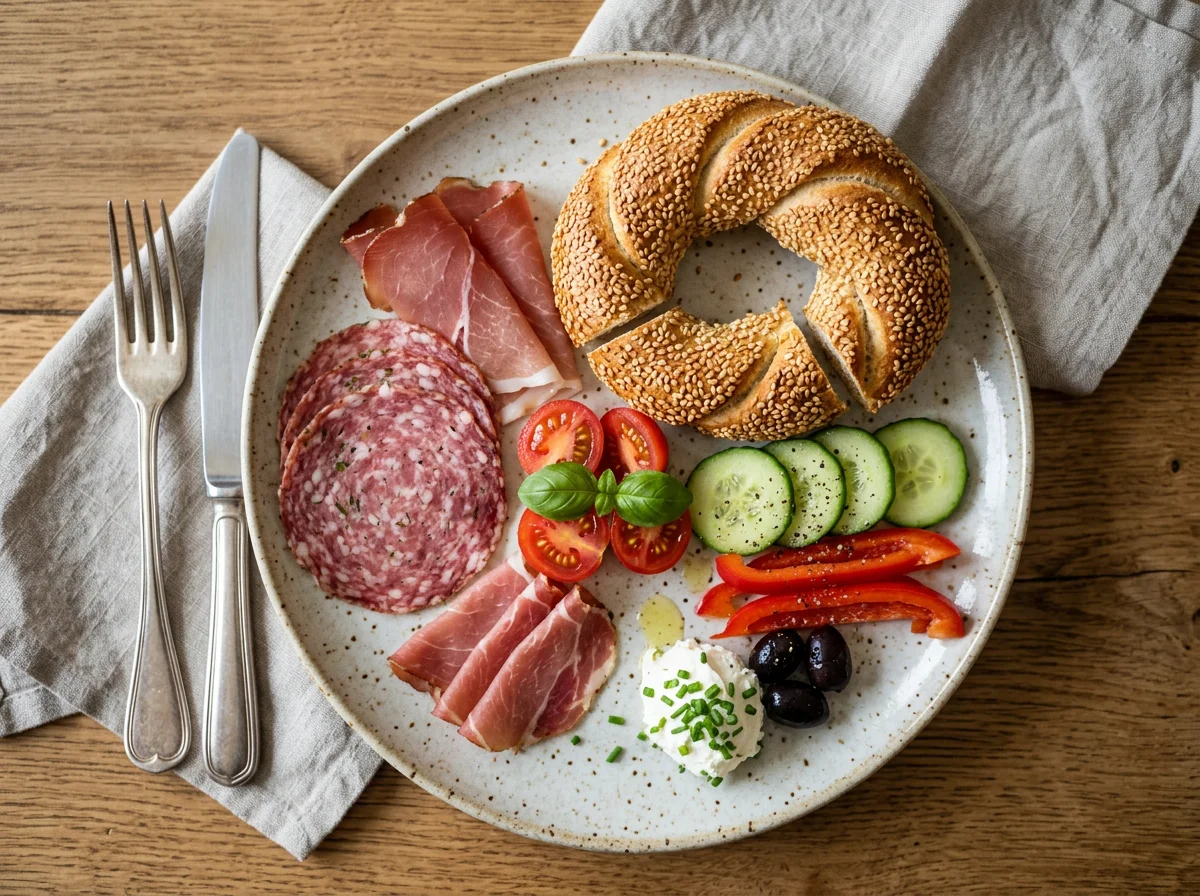 Frühstücksteller mit Simit und Aufschnitt photo