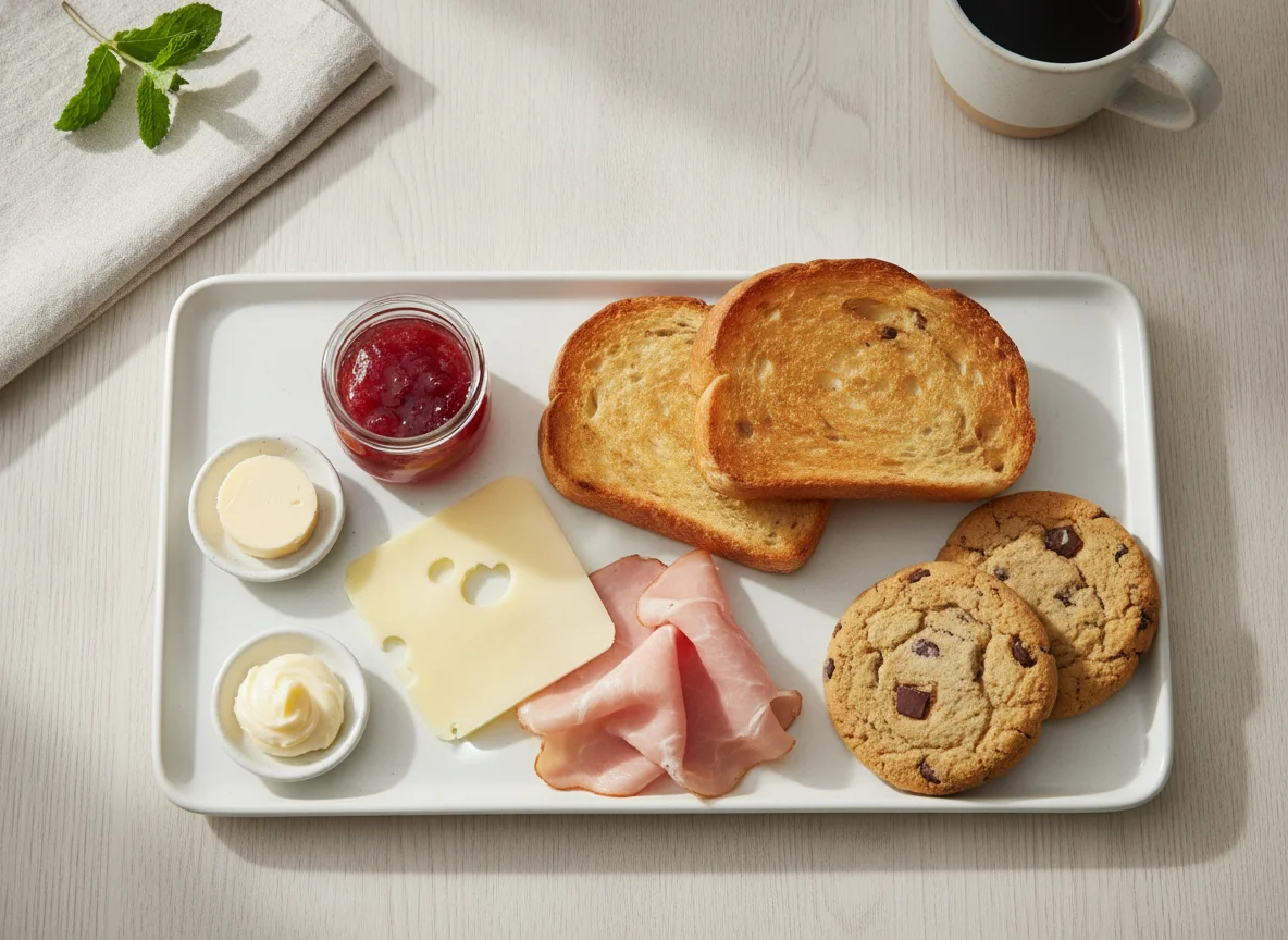 Frühstücksteller mit Toast und Keks photo