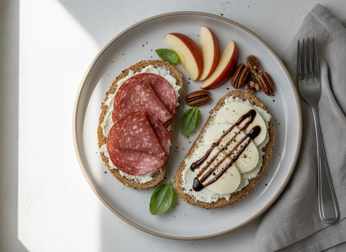 Frühstücksteller mit Toast und Mozzarella photo