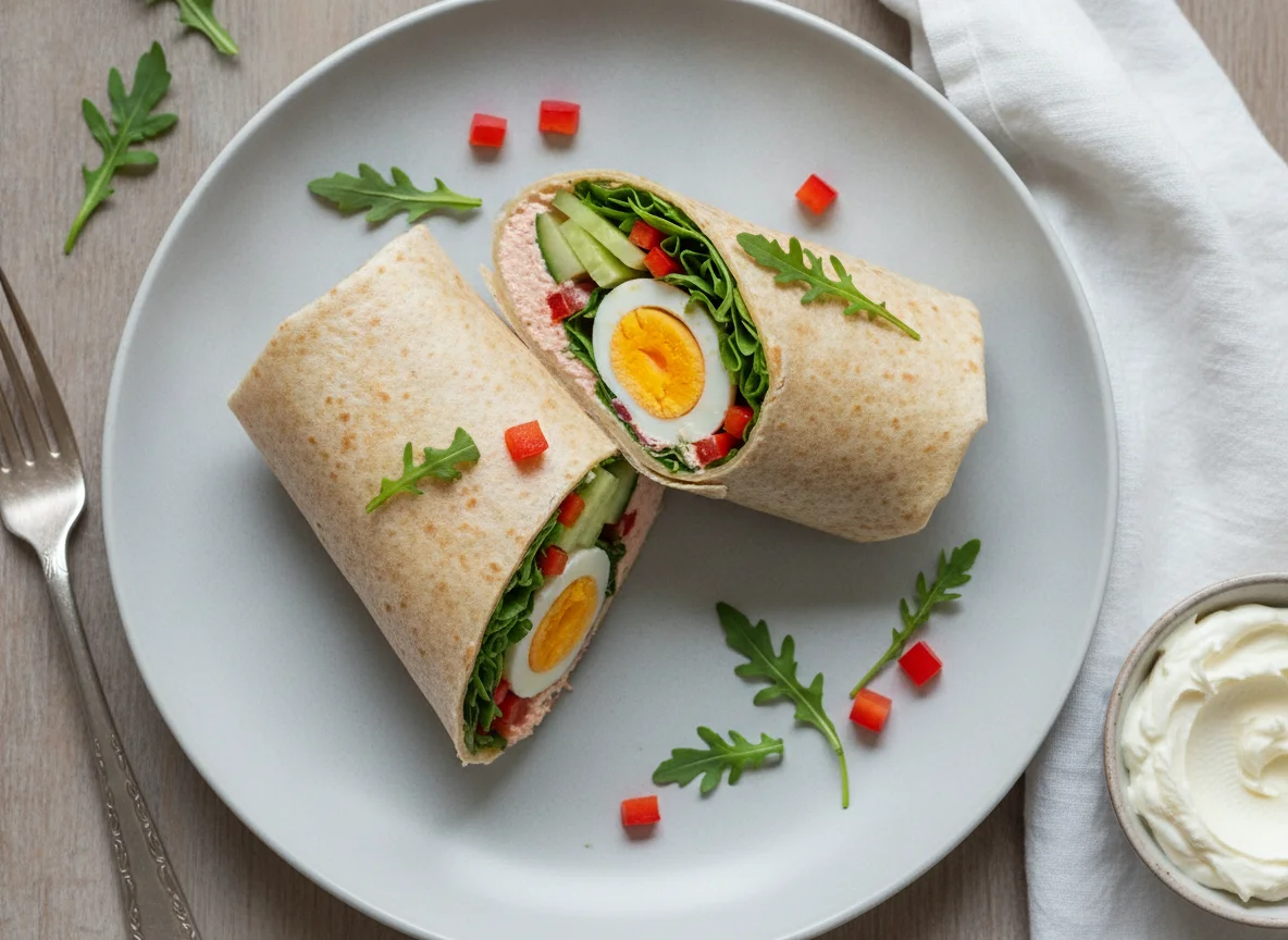 Frühstücks-Wrap mit Ei und Gemüse photo