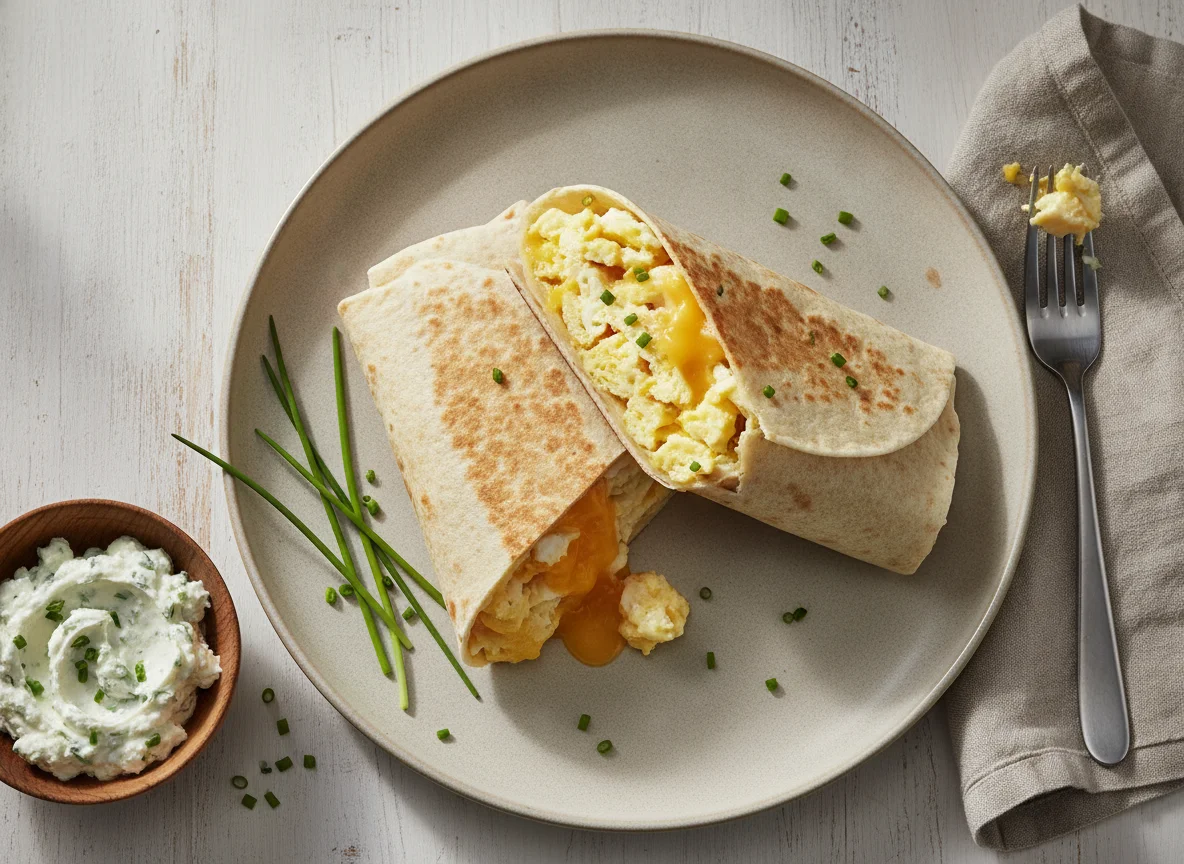 Frühstücks-Wrap mit Rührei und Käse photo
