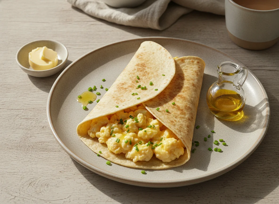 Frühstücks-Wrap mit Rührei photo