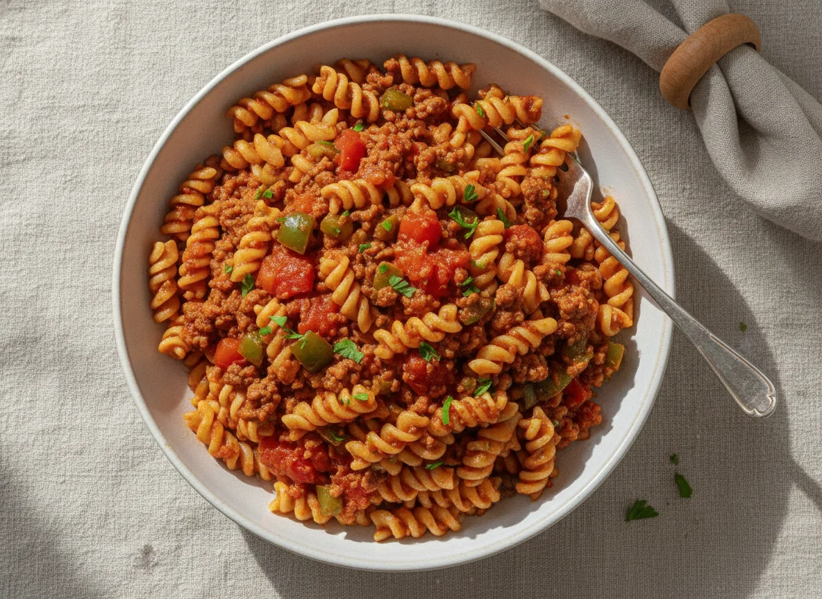 Fusilli mit Bolognese-Sauce und Paprika photo