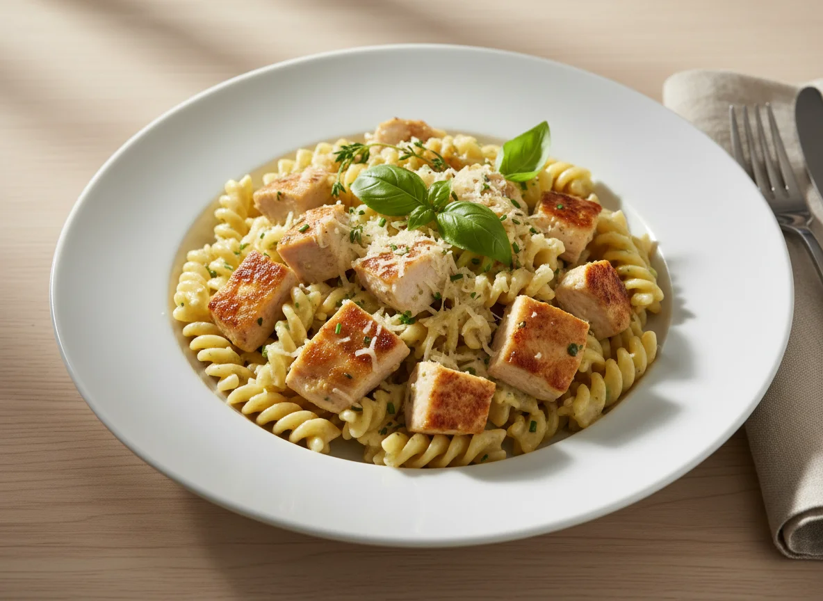 Fusilli mit cremiger Sauce und Hähnchen photo
