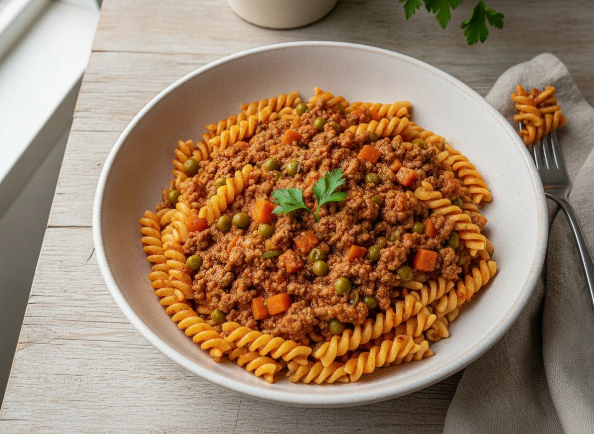 Fusilli mit Faschiertem und Gemüse photo