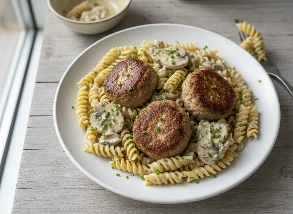 Fusilli mit Frikadellen und Sauce photo
